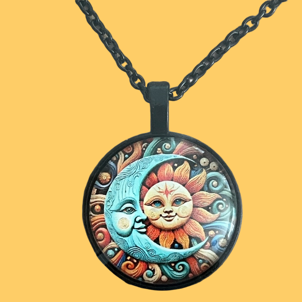 Colorful Sun And Moon Pendant Necklace